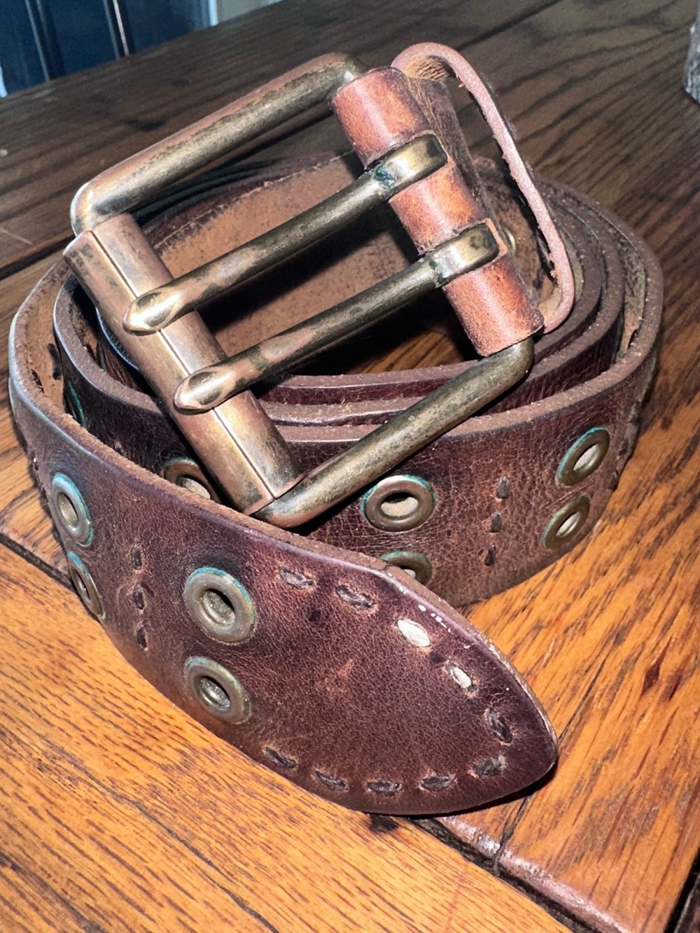Brown Leather Grommet Belt - Classic Casual Style